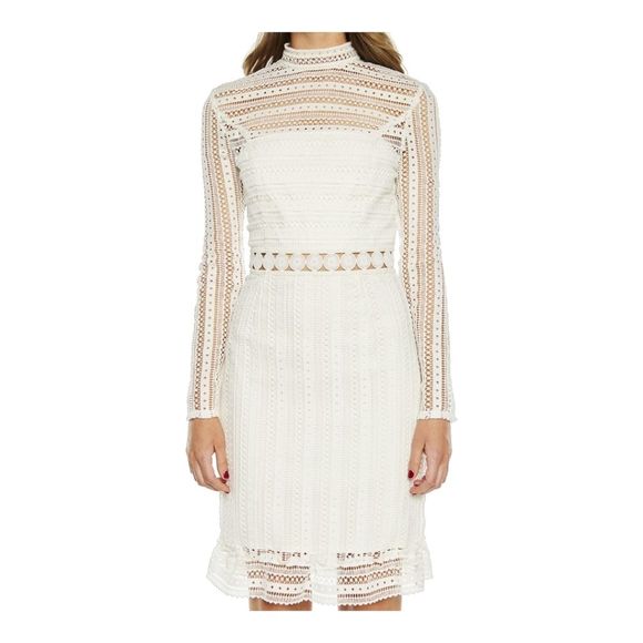 New Bardot Vivian White Dress 6 Long Sleeves Sheer - Picture 1 of 9